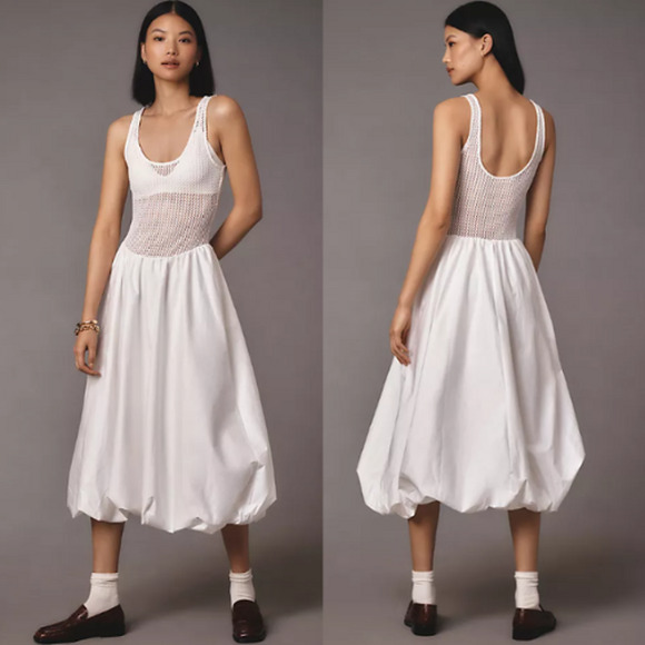 ASTR The Label Sleeveless Sheer Contrast Bubble Hem Maxi Dress White Womens Sz S - Picture 1 of 5